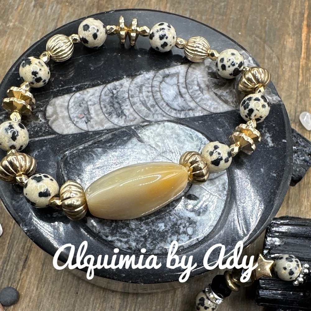 Montana agate chunky Dalmatian Jasper beadedhandmade bracelet